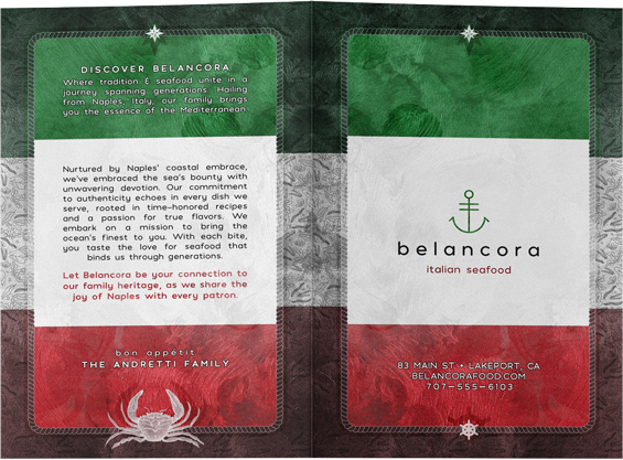 Restaurant Menu Cover - Belancora Italian Food