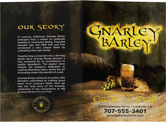 Restaurant Menu Cover - Gnarley Barley Grill and Pub