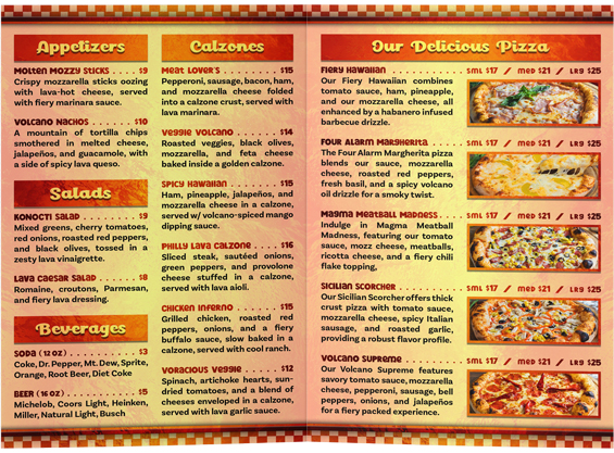 Restaurant Menu Inside - Hot Rock Pizzaria