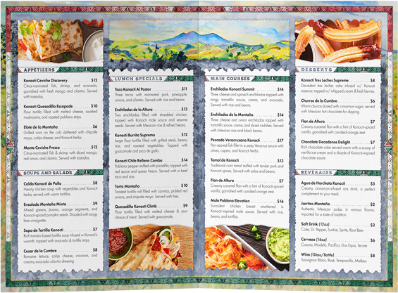 Restaurant Menu Inside - Montemesa Mexican Food